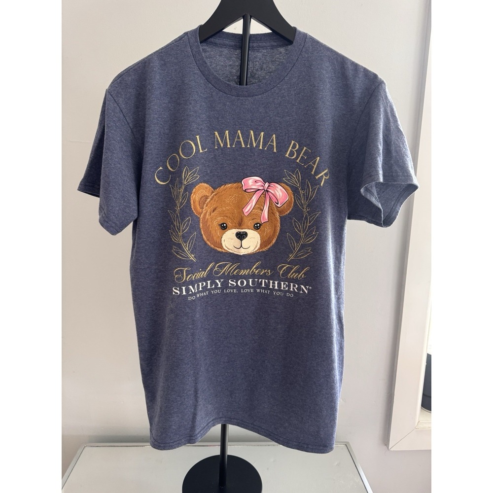 Simply Southern Cool Mama Bear Graphic Tee Blue Short Sleeve Women's M Casual